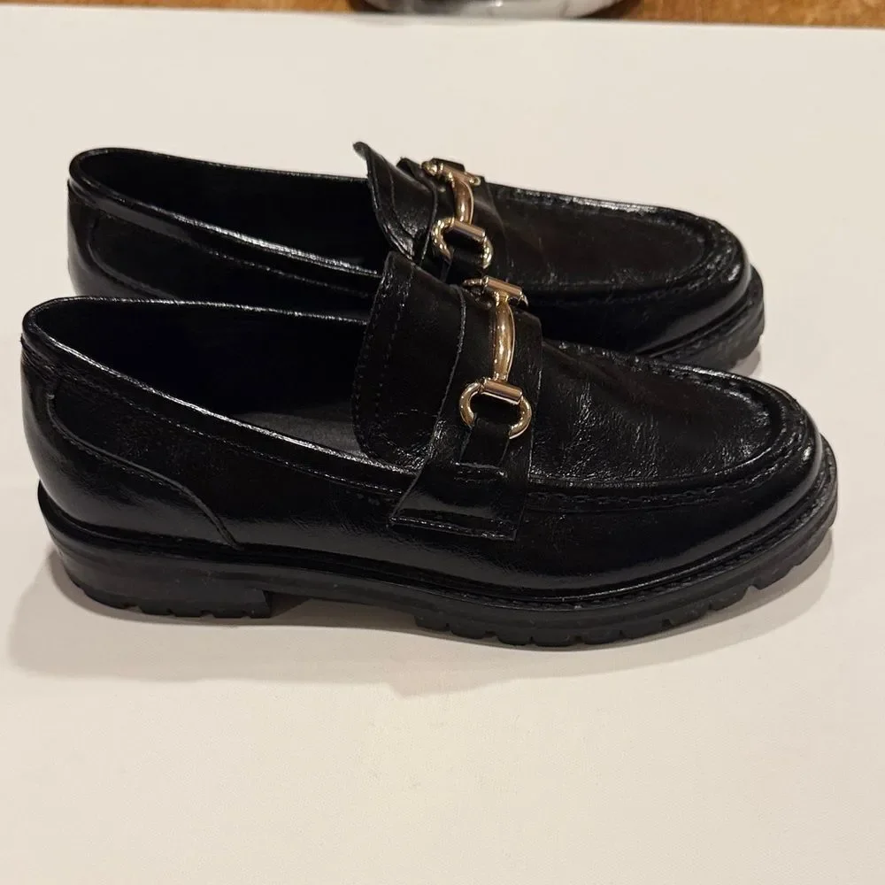 Steve Madden Black Flats with Gold Buckle